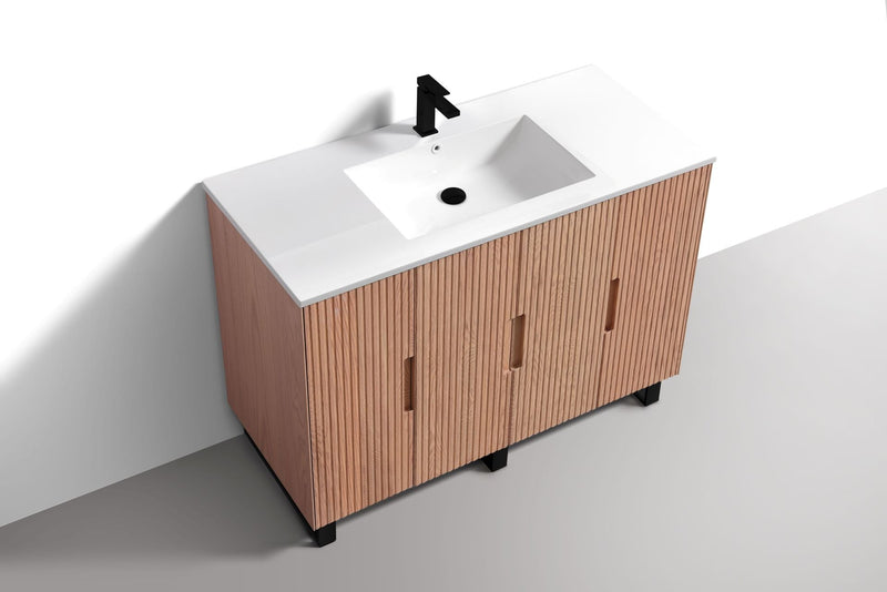 Kube Bath FIORE 48'' Single Sink Floor Mount Cabinet Oak Wood with Matte Black Legs - FSKSW48S-OAKWOOD-BK