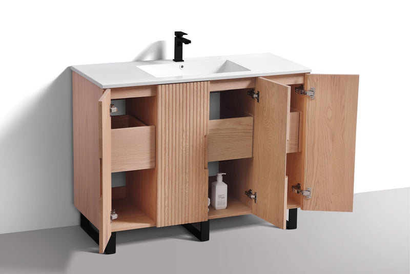 Kube Bath FIORE 48'' Single Sink Floor Mount Cabinet Oak Wood with Matte Black Legs - FSKSW48S-OAKWOOD-BK