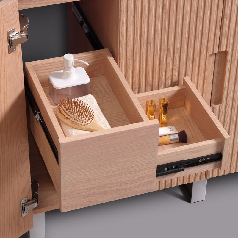 Kube Bath FIORE 48'' Single Sink Floor Mount Cabinet Oak Wood with Chrome Legs - FSKSW48S-OAKWOOD-CH
