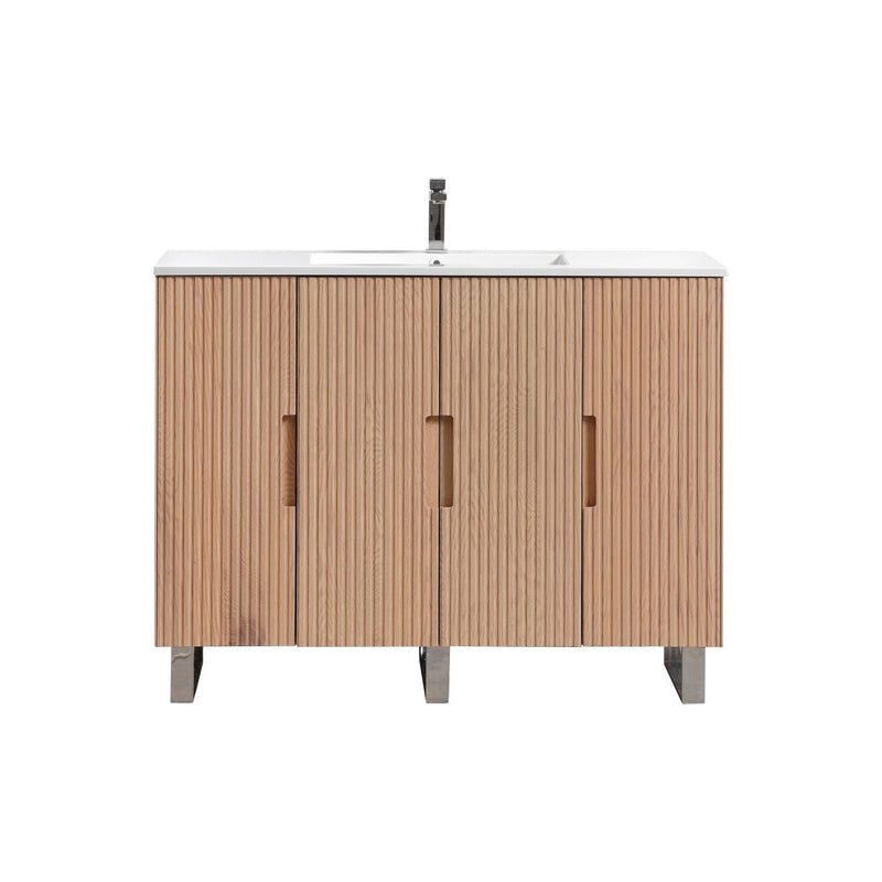 Kube Bath FIORE 48'' Single Sink Floor Mount Cabinet Oak Wood with Chrome Legs - FSKSW48S-OAKWOOD-CH