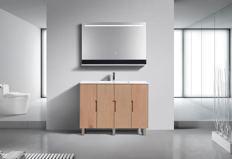 Kube Bath FIORE 48'' Single Sink Floor Mount Cabinet Oak Wood with Chrome Legs - FSKSW48S-OAKWOOD-CH