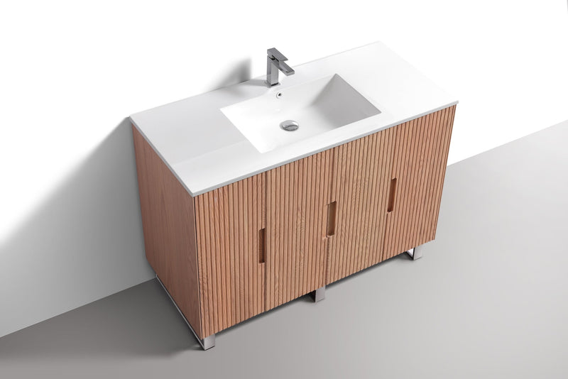 Kube Bath FIORE 48'' Single Sink Floor Mount Cabinet Oak Wood with Chrome Legs - FSKSW48S-OAKWOOD-CH