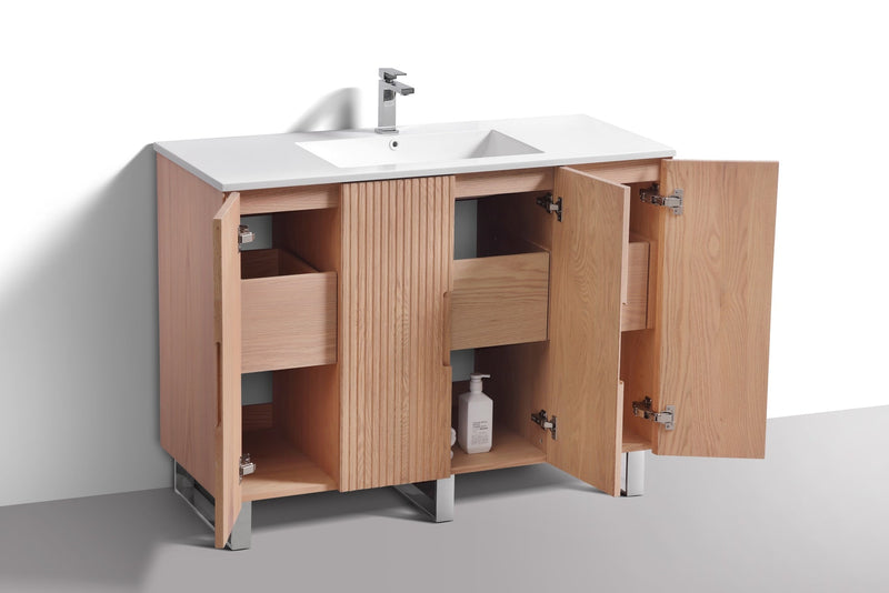 Kube Bath FIORE 48'' Single Sink Floor Mount Cabinet Oak Wood with Chrome Legs - FSKSW48S-OAKWOOD-CH