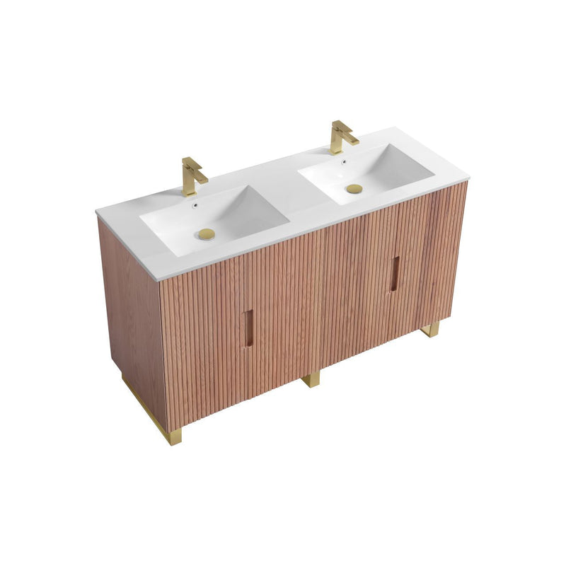 Kube Bath FIORE 60'' Double Sink Floor Mount Cabinet Oak Wood with Brushed Gold Legs - FSKSW60D-OAKWOOD-GOLD
