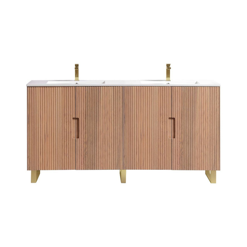 Kube Bath FIORE 72'' Double Sink Floor Mount Cabinet Oak Wood with Brushed Gold Legs - FSKSW72-OAKWOOD-GOLD