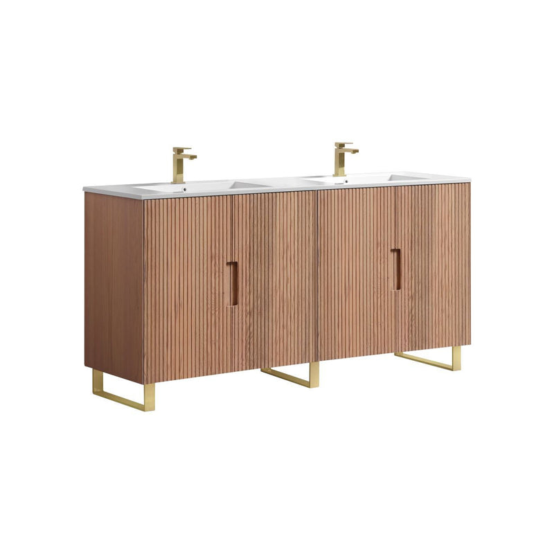 Kube Bath FIORE 72'' Double Sink Floor Mount Cabinet Oak Wood with Brushed Gold Legs - FSKSW72-OAKWOOD-GOLD