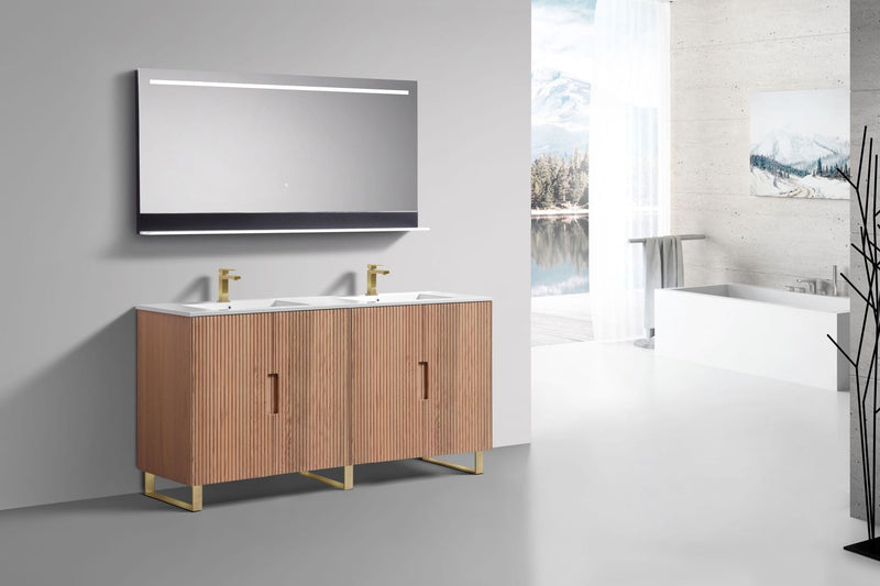 Kube Bath FIORE 72'' Double Sink Floor Mount Cabinet Oak Wood with Brushed Gold Legs - FSKSW72-OAKWOOD-GOLD