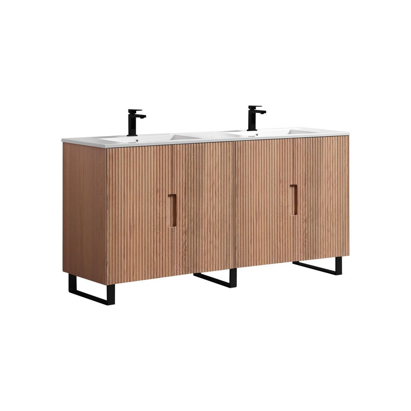 Kube Bath FIORE 72'' Double Sink Floor Mount Cabinet Oak Wood with Matte Black Legs - FSKSW72-OAKWOOD-BK