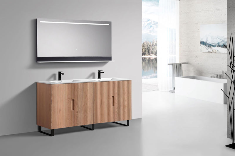 Kube Bath FIORE 72'' Double Sink Floor Mount Cabinet Oak Wood with Matte Black Legs - FSKSW72-OAKWOOD-BK