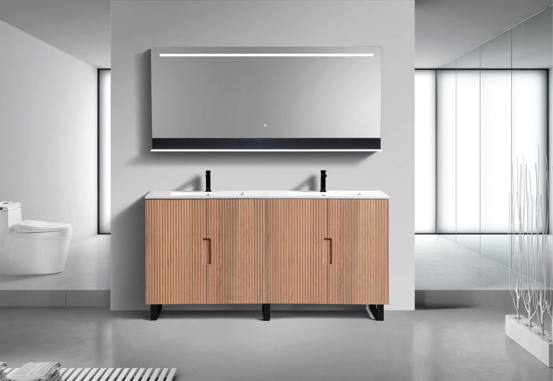Kube Bath FIORE 72'' Double Sink Floor Mount Cabinet Oak Wood with Matte Black Legs - FSKSW72-OAKWOOD-BK