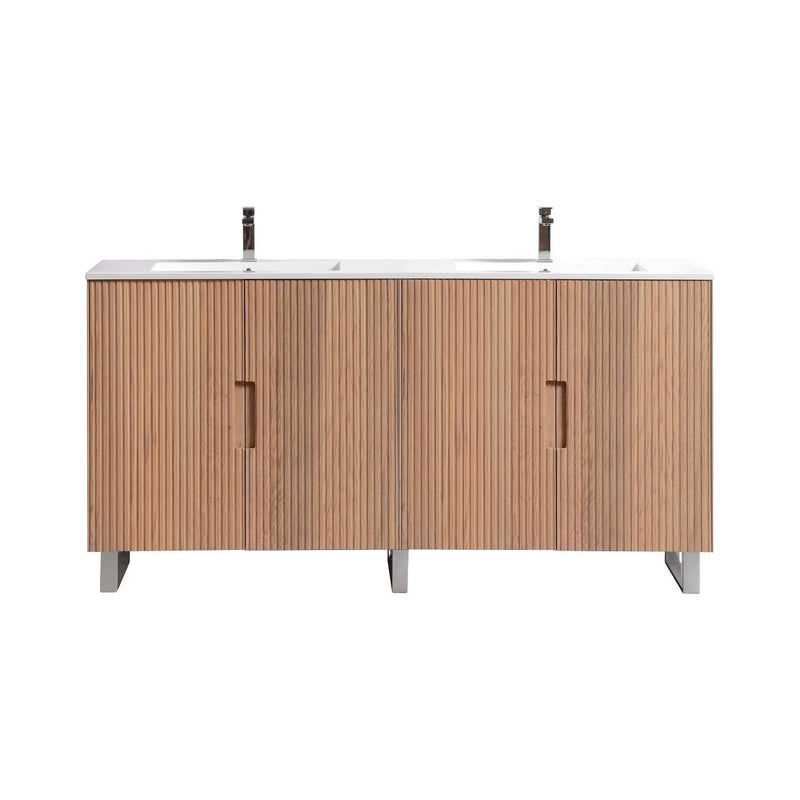 Kube Bath FIORE 72'' Double Sink Floor Mount Cabinet Oak Wood with Chrome Legs - FSKSW72D-OAKWOOD-CH