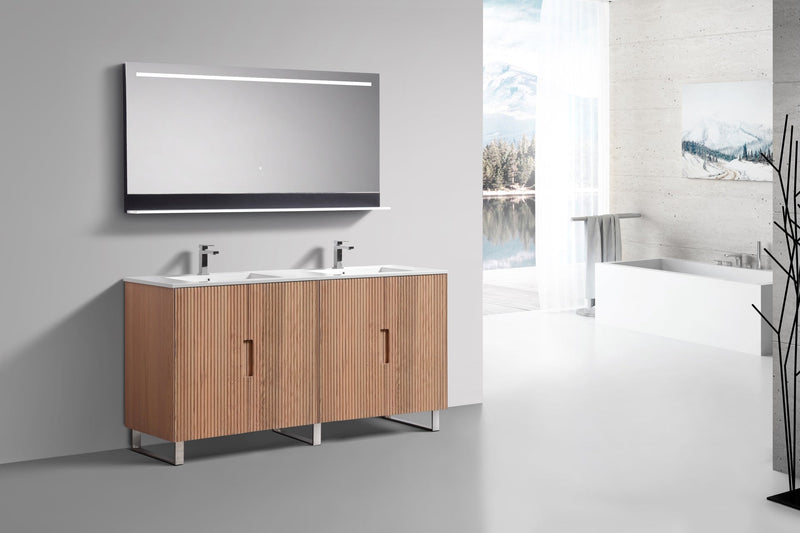 Kube Bath FIORE 72'' Double Sink Floor Mount Cabinet Oak Wood with Chrome Legs - FSKSW72D-OAKWOOD-CH