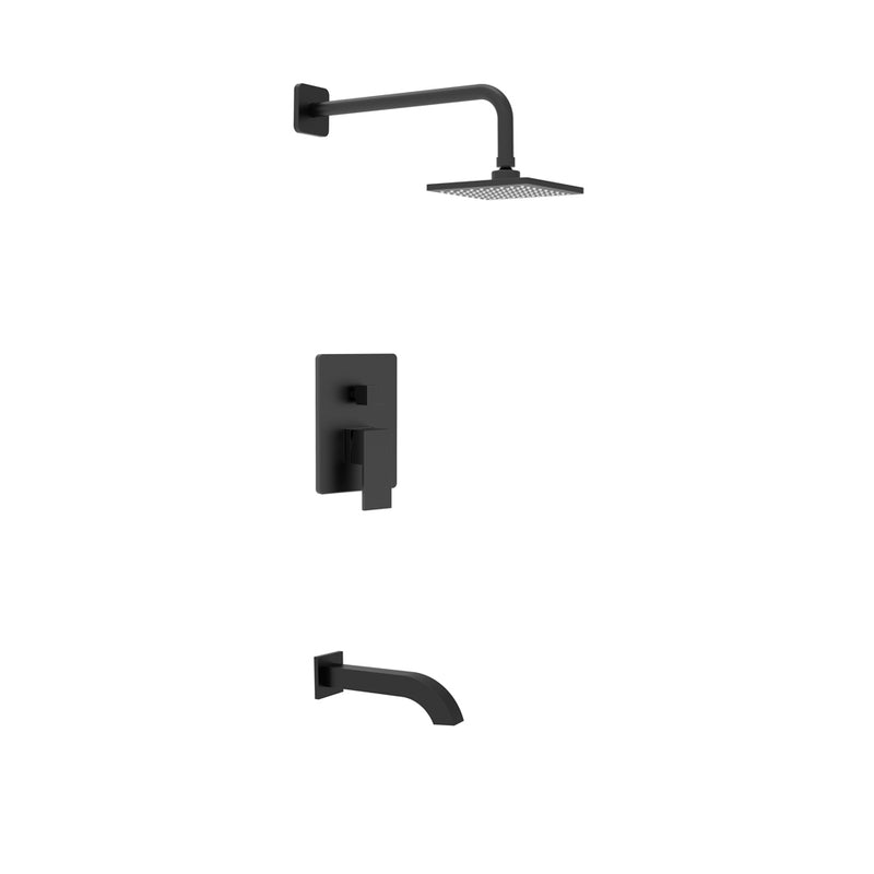 Pearl Ethan II Shower Set 4  Pressure Balance Tub Shower Faucet Rain Shower and Tub Spout Matte Black GBBE-SET4-MB-B