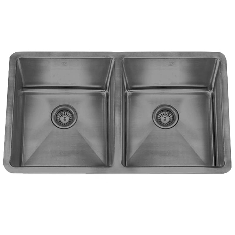 Pearl ETERNAL GOTHAM-ER 32" Double Equal Undermount Kitchen Sink – Lupo Grey PVD Finish Stainless Steel w/ Grid – GBDLG3219A