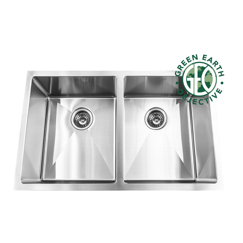 Pearl HANA-ER GEO 32" Double Equal Undermount Kitchen Sink – Stainless Steel – GGDRR3219A