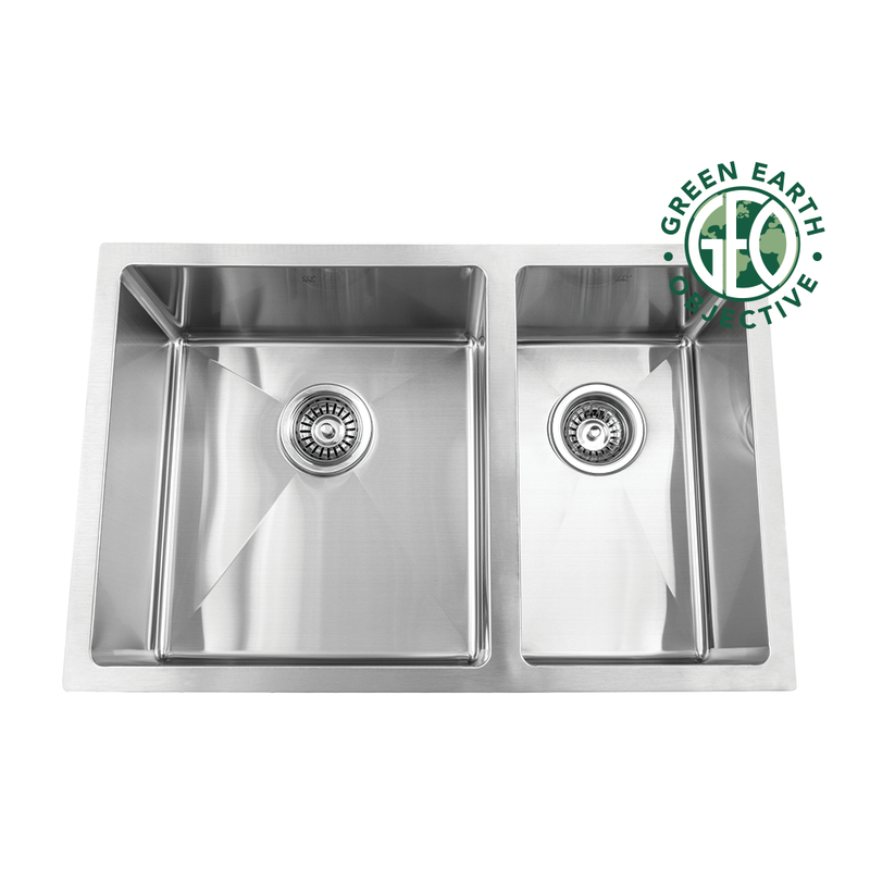 Pearl HANA-KLR GEO 27" Large Bowl Left Undermount Kitchen Sink – Stainless Steel – GGDRR2718L