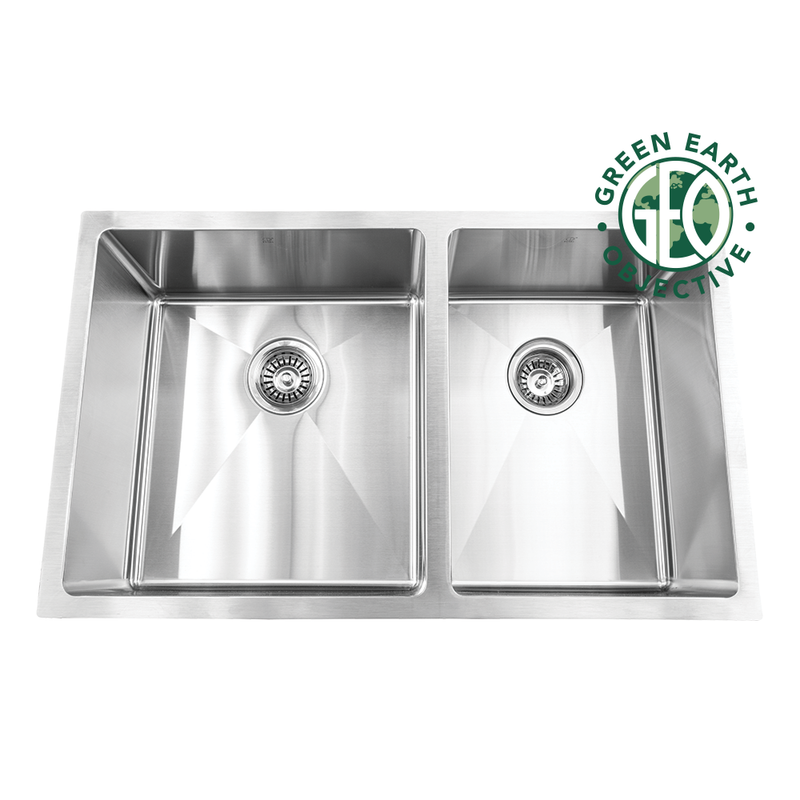 Pearl HANA-SLR GEO 32" Large Bowl Left Undermount Kitchen Sink – Stainless Steel – GGDRR3219BL