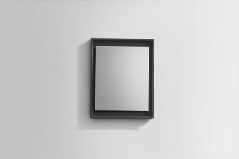 KubeBath Bosco 24" Framed Rectangle Bathroom Mirror With Shelve Wood Black Finish - KB24BK-M