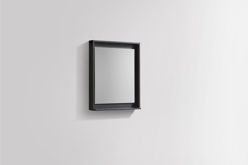 KubeBath Bosco 24" Framed Rectangle Bathroom Mirror With Shelve Wood Black Finish - KB24BK-M