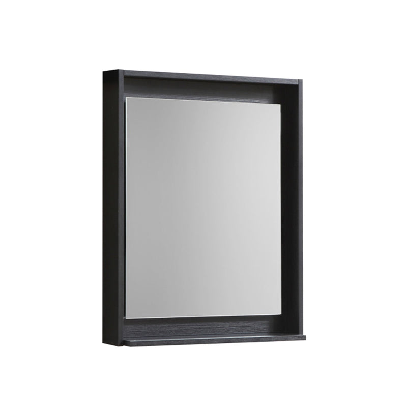 KubeBath Bosco 24" Framed Rectangle Bathroom Mirror With Shelve Wood Black Finish - KB24BK-M