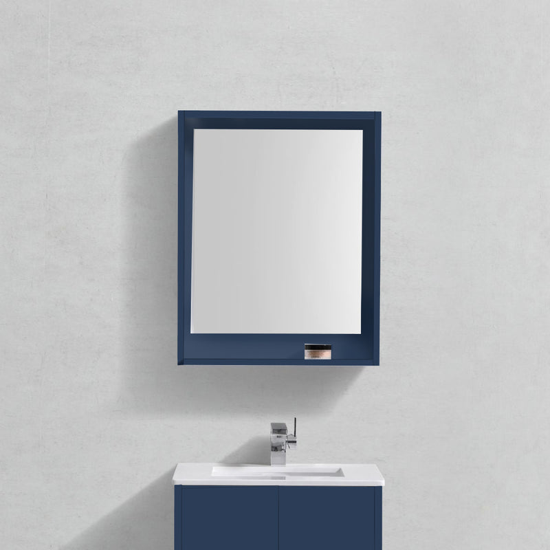 KubeBath Bosco 24" Framed Rectangle Bathroom Mirror With Shelve Blue  - KB24BLUE-M