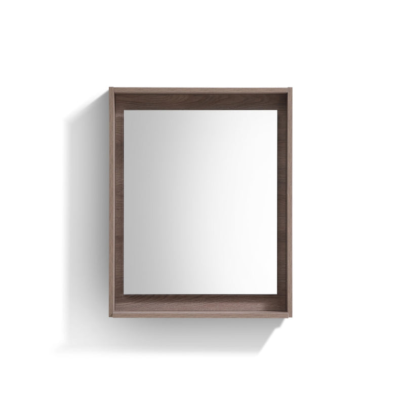 KubeBath Bosco 24" Framed Rectangle Bathroom Mirror With Shelve Butternut Finish - KB24BTN-M