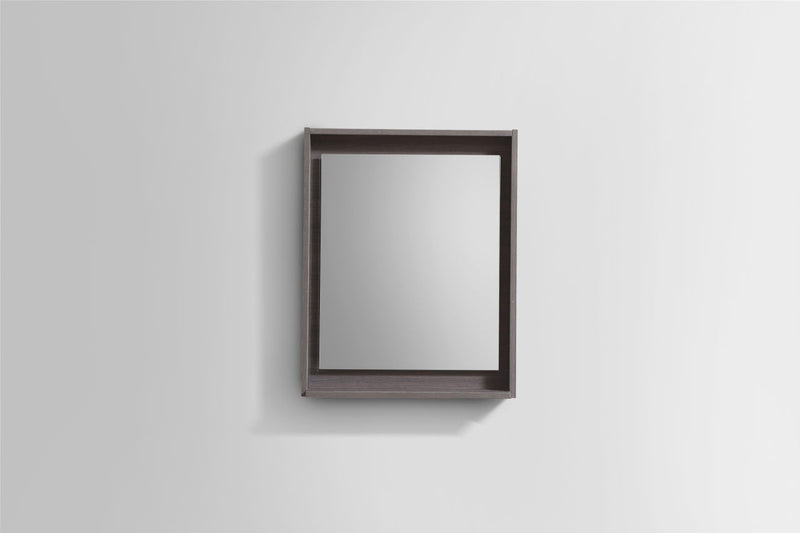 KubeBath Bosco 24" Framed Rectangle Bathroom Mirror With Shelve Gray Oak Finish - KB24GO-M