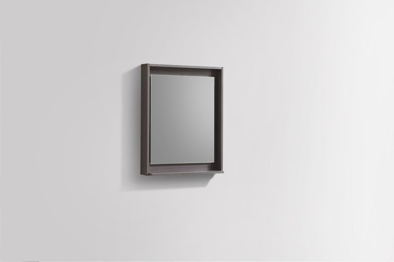 KubeBath Bosco 24" Framed Rectangle Bathroom Mirror With Shelve Gray Oak Finish - KB24GO-M