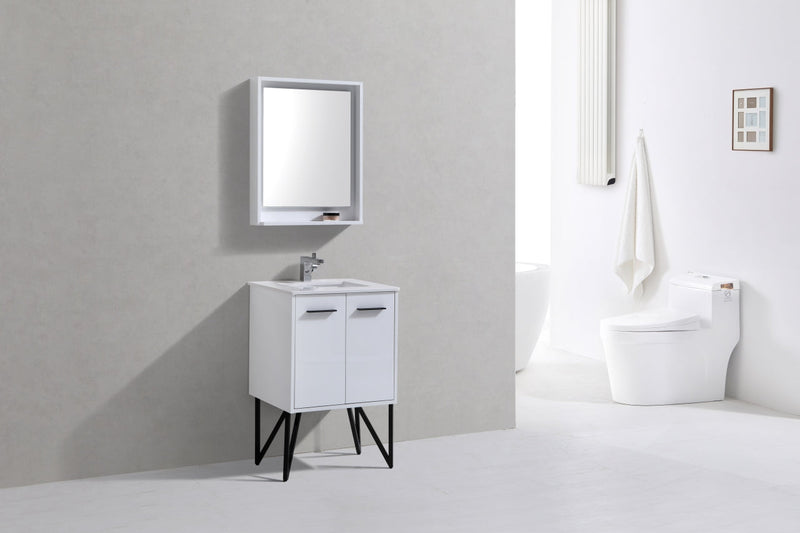 Kube Bath Bosco 24" Gloss White Modern Bathroom Vanity w/ Quartz Countertop - KB24GW