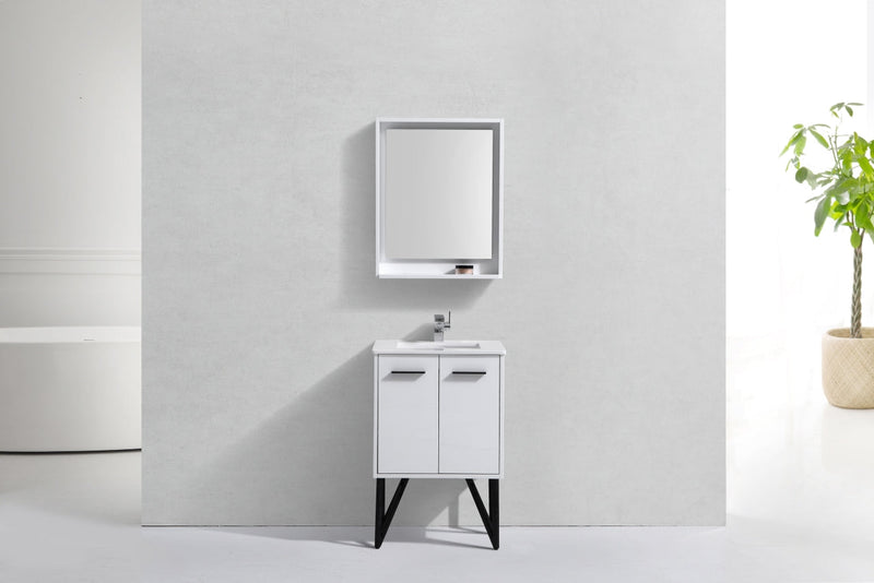 Kube Bath Bosco 24" Gloss White Modern Bathroom Vanity w/ Quartz Countertop - KB24GW