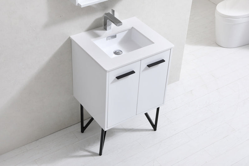 Kube Bath Bosco 24" Gloss White Modern Bathroom Vanity w/ Quartz Countertop - KB24GW