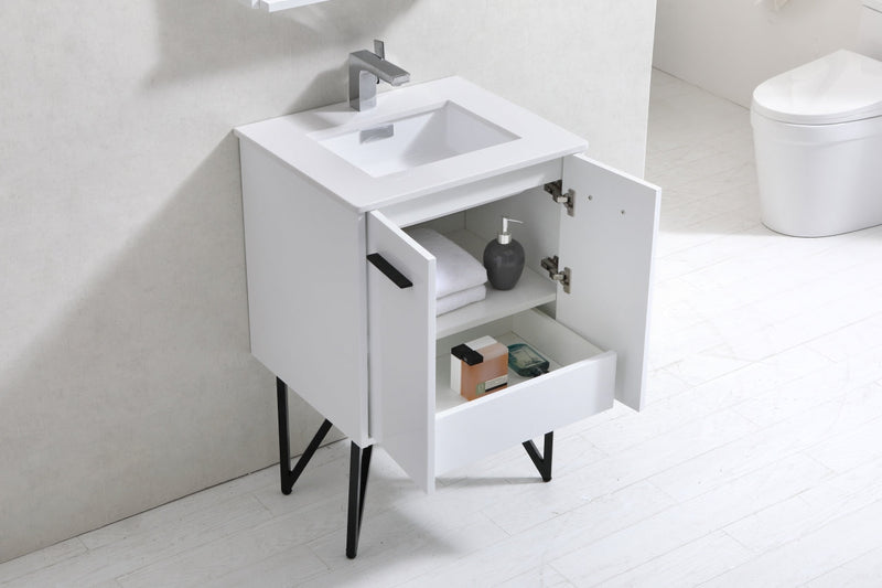 Kube Bath Bosco 24" Gloss White Modern Bathroom Vanity w/ Quartz Countertop - KB24GW