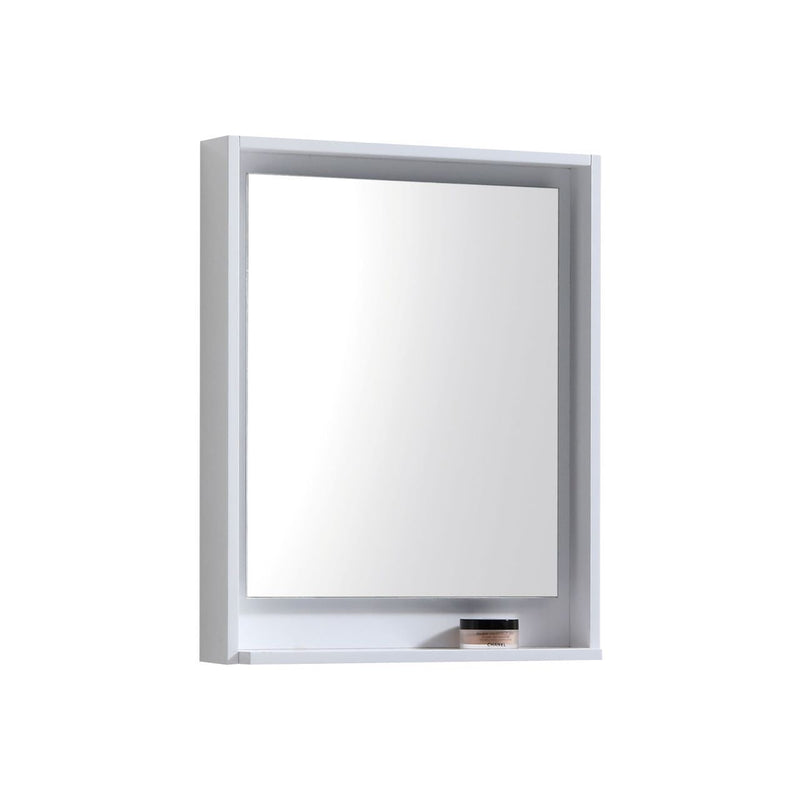 KubeBath Bosco 24" Framed Rectangle Bathroom Mirror With Shelve Gloss White Finish - KB24GW-M
