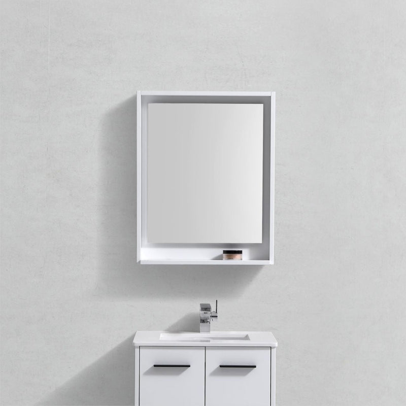 KubeBath Bosco 24" Framed Rectangle Bathroom Mirror With Shelve Gloss White Finish - KB24GW-M