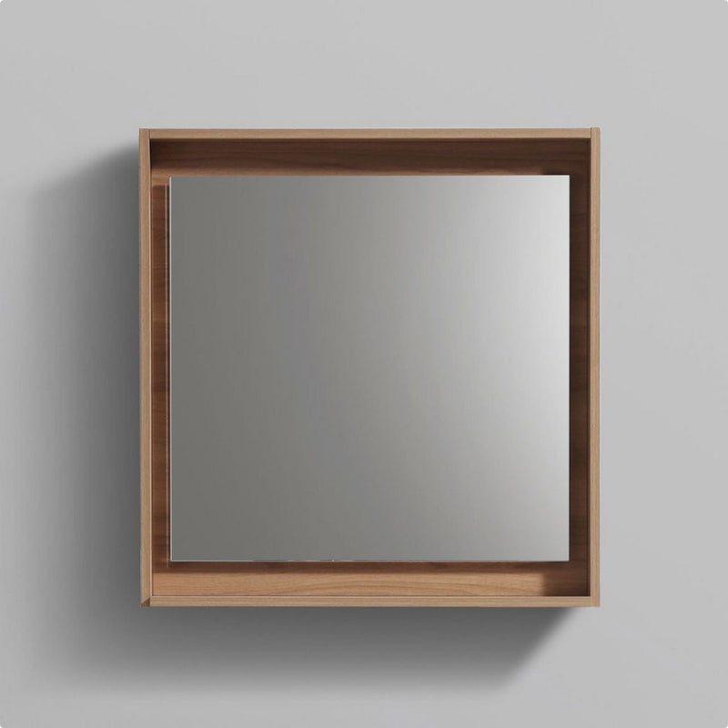 KubeBath Bosco 24" Framed Rectangle Bathroom Mirror With Shelve Honey Oak Finish - KB24HO-M