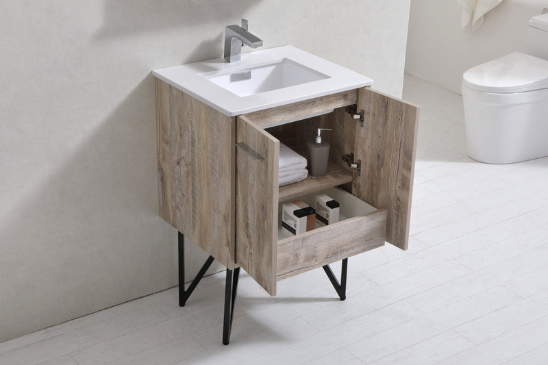 Kube Bath Bosco 24" Naturewood Modern Bathroom Vanity w/ Quartz Countertop - KB24NW