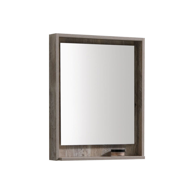 KubeBath Bosco 24" Framed Rectangle Bathroom Mirror With Shelve Nature Wood Finish - KB24NW-M