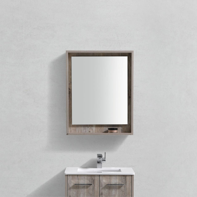 KubeBath Bosco 24" Framed Rectangle Bathroom Mirror With Shelve Nature Wood Finish - KB24NW-M