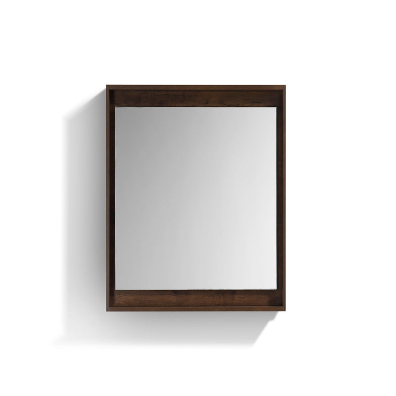 KubeBath Bosco 24" Framed Rectangle Bathroom Mirror With Shelve Rose Wood Finish - KB24RW-M