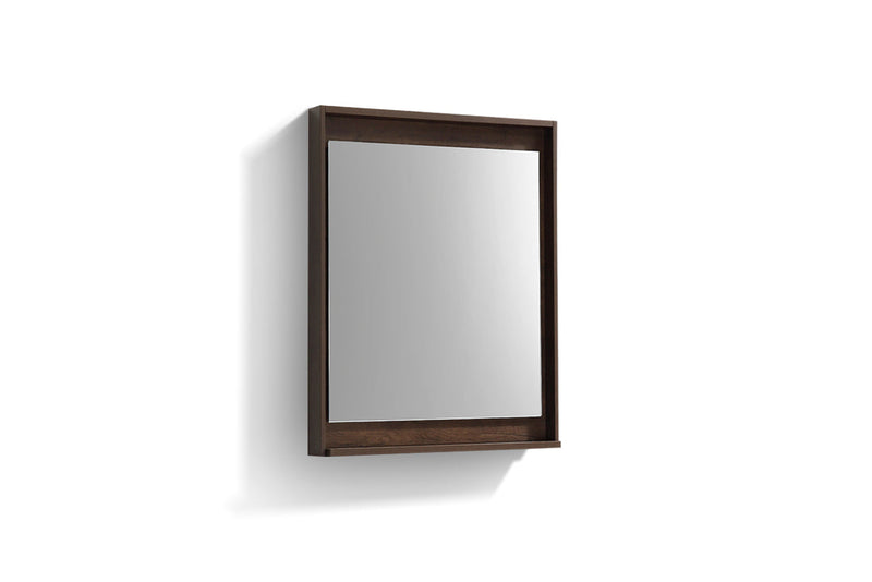 KubeBath Bosco 24" Framed Rectangle Bathroom Mirror With Shelve Rose Wood Finish - KB24RW-M