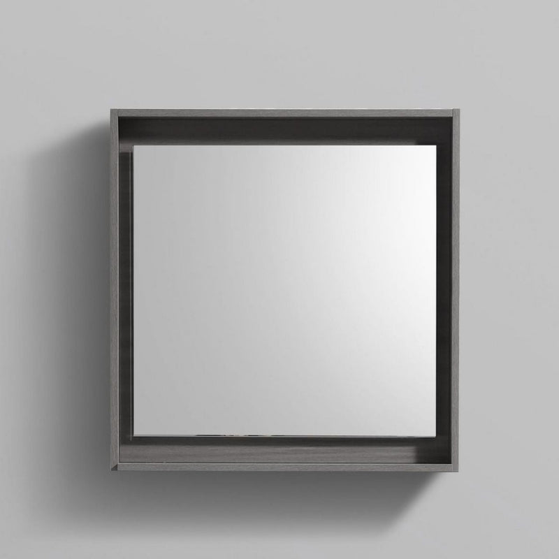 KubeBath Bosco 24" Framed Rectangle Bathroom Mirror With Shelve  Vulcan Ash Grey Finish - KB24VAG-M