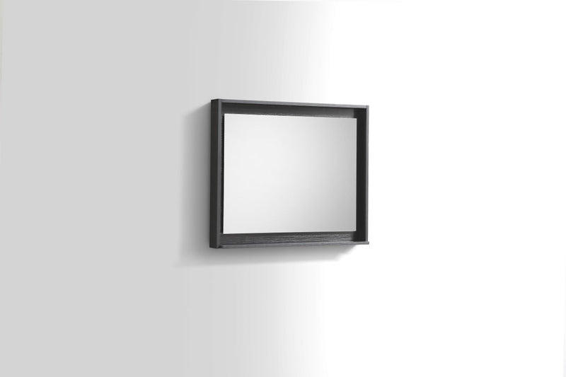KubeBath Bosco 30" Framed Rectangle Bathroom Mirror With Shelve Wood Black Finish - KB30BK-M