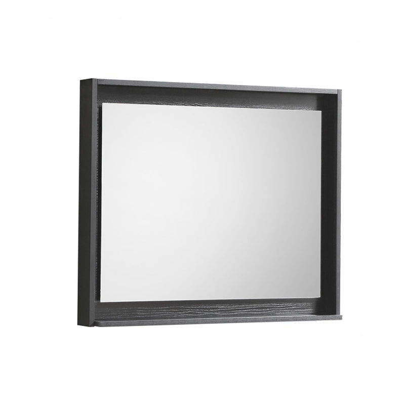 KubeBath Bosco 30" Framed Rectangle Bathroom Mirror With Shelve Wood Black Finish - KB30BK-M