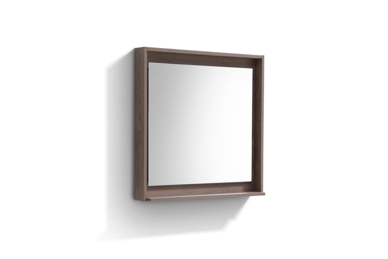 KubeBath Bosco 30" Framed Rectangle Bathroom Mirror With Shelve Butternut Finish - KB30BTN-M