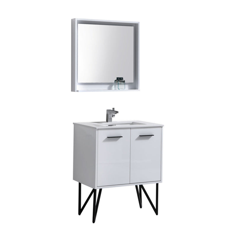 Kube Bath Bosco 30" Gloss White Modern Bathroom Vanity w/ Quartz Countertop - KB30GW
