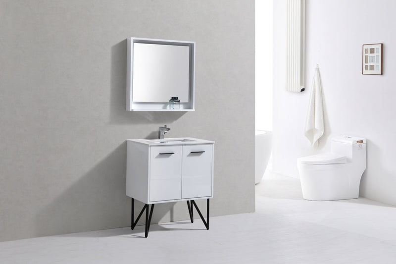 Kube Bath Bosco 30" Gloss White Modern Bathroom Vanity w/ Quartz Countertop - KB30GW