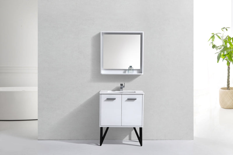 Kube Bath Bosco 30" Gloss White Modern Bathroom Vanity w/ Quartz Countertop - KB30GW