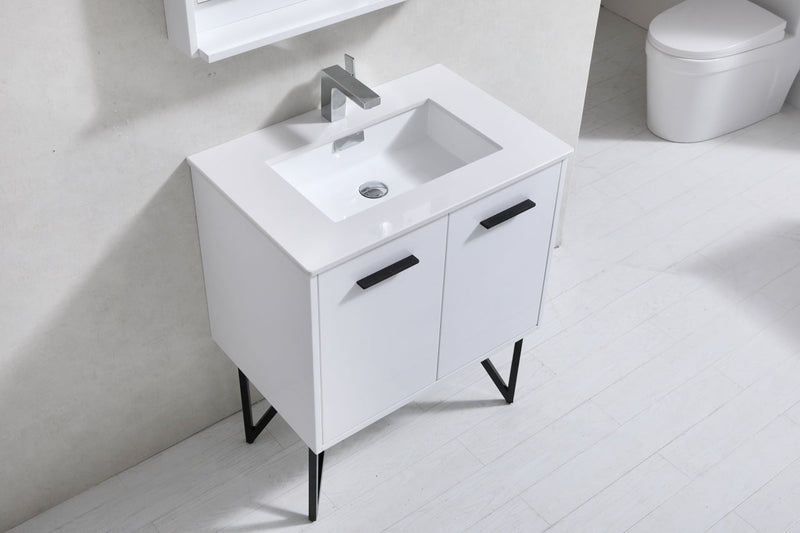 Kube Bath Bosco 30" Gloss White Modern Bathroom Vanity w/ Quartz Countertop - KB30GW