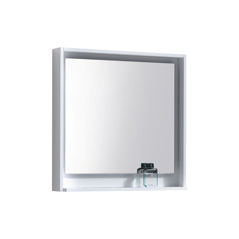 KubeBath Bosco 30" Framed Rectangle Bathroom Mirror With Shelve Gloss White Finish - KB30GW-M