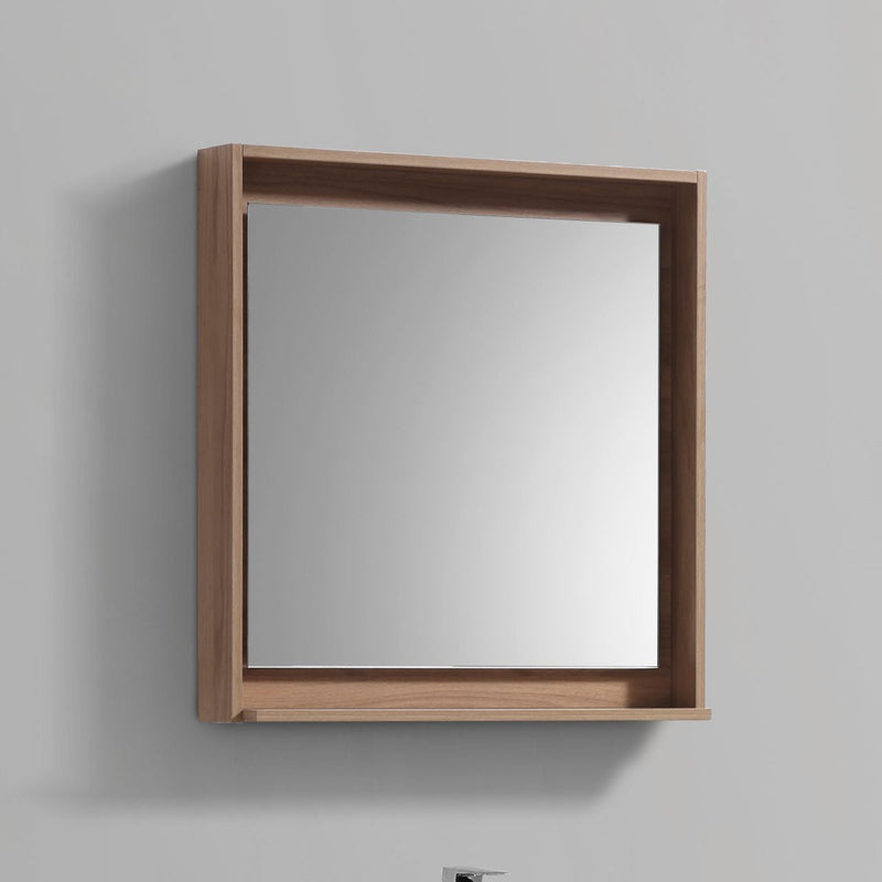 KubeBath Bosco 30" Framed Rectangle Bathroom Mirror With Shelve Honey Oak Finish - KB30HO-M